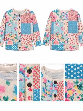 Patchwork Floral Cottagecore Button Front Cardigan Sweater Women’s M
